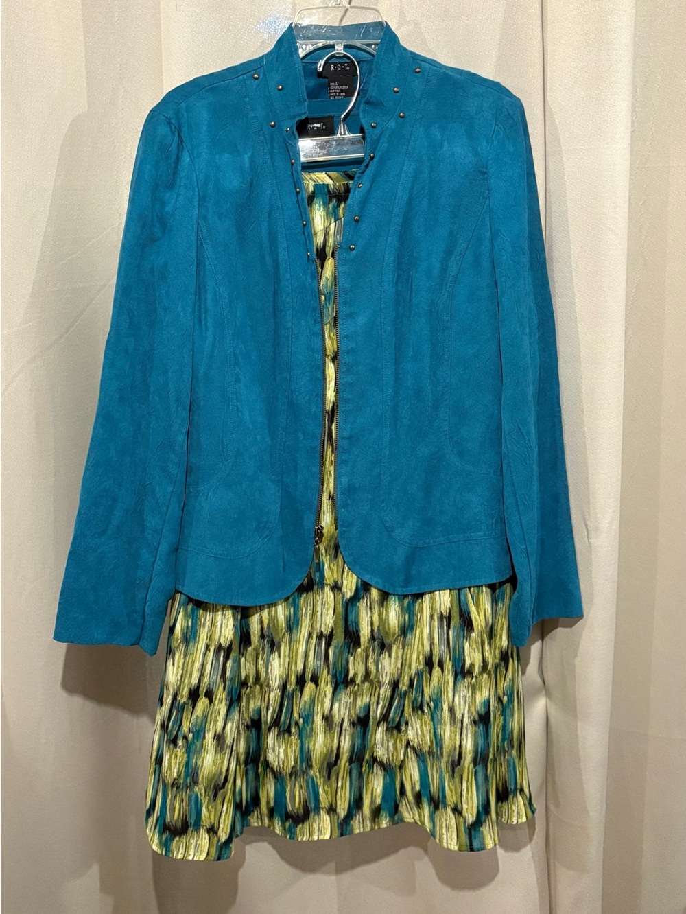 Teal Suede-Look Women's Skirt Set w/ Skirt, Top & Jacket